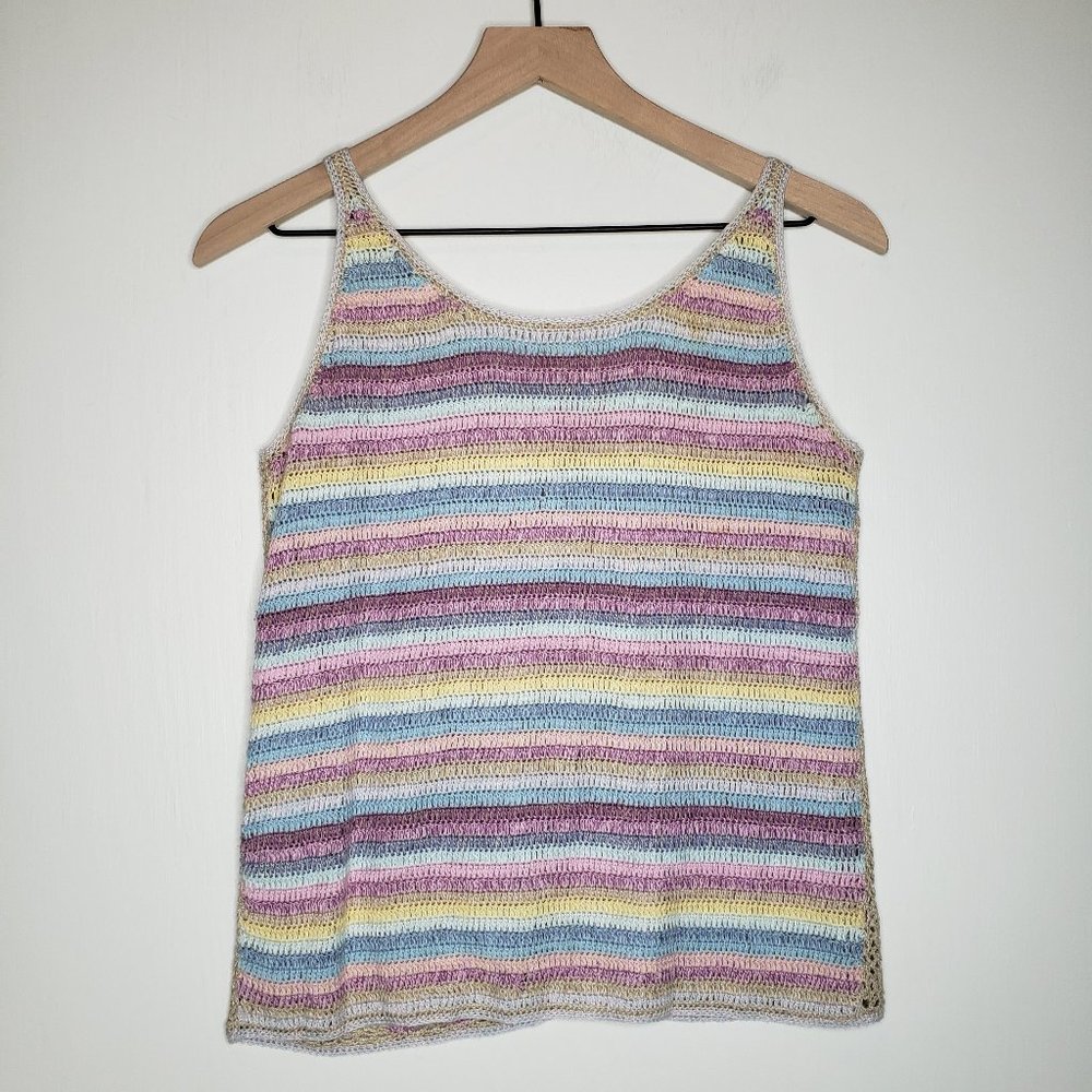 Vintage Vtg Flower Hand Crocheted Loose Knit Tank - Picture 7 of 9